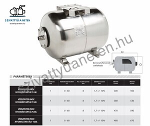 Ibo 50L SS fekvő rozsdamentes hidrofor tartály